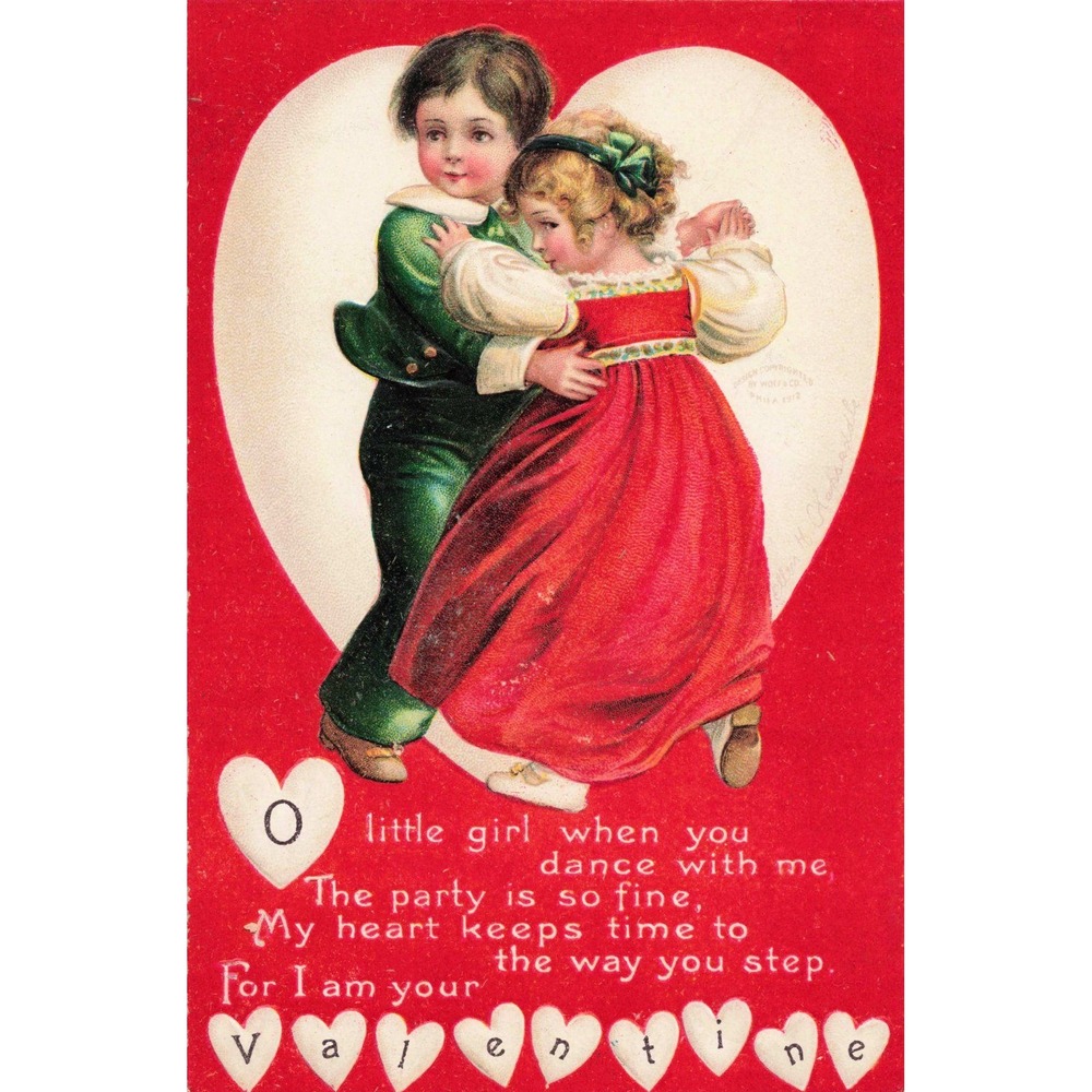 Valentine Postcard Ellen Clapsaddle Signed Dancing Children Wolf & Co 1912